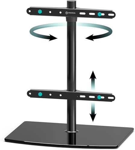 ONKRON TV Standfuss für 32-75 Zoll Fernseher bis 40 kg, universal TV Ständer höhenverstellbar schwenkbar, Fernsehständer max VESA 400x400, Standfuß Fernseher aus gehärtetem Glas Schwarz PT3-B
