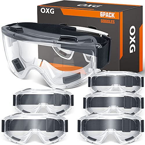 OXG 6 Pack Safety Goggles ANSI Z87.1 Glasses, Anti-Fog Protective Lab Goggles Men Women Eye Protection Goggles
