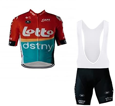 SGCIKER 2023 Herren Pro team Lotto Dstny Radtrikot Set, Kurzarm Fahrrad bekleidung Lätzchen Kurzsets Gel Pad（4XL
