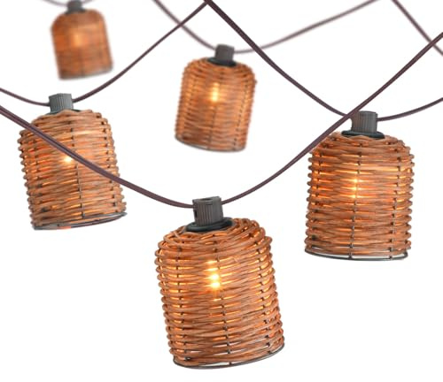 13FT Natural Rattan String Lights, 10 Decorative Lanterns Lights, Brown