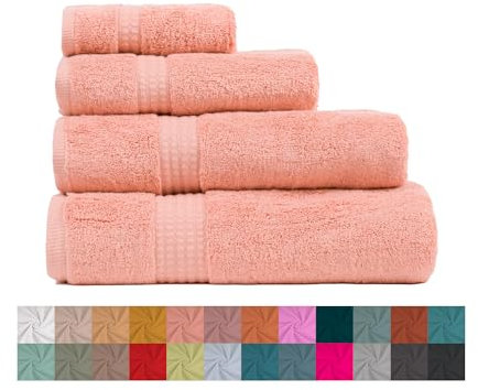 TRAMAS+ Set di asciugamani Premium 700gr 4 pezzi, 100% cotone, 2 asciugamani 50x100 cm e 2 asciugamani da bagno 70x140cm, extra morbidi, ad asciugatura rapida e ad alto assorbimento - Nude