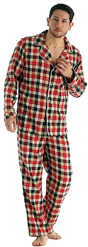 Bogari Men's Brushed Check Pyjama Set - Red Check ZA04, L