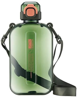 Swygoo Borracce Piatte da 750 ml, Borraccia all'Aperto con Tappoapribile con un Solo Clic, Borraccia da Viaggio con Indicatore del Tempo e Cinturino per Campeggio Escursioni Sport e Fitness (Verde)