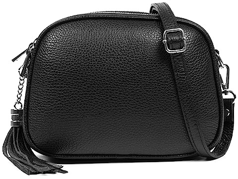 FIRENZE ARTEGIANI. Aliminusa Sac à bandoulière en cuir véritable Dollaro. 22 x 9 x 16 cm. Couleur : noir, Noir, Utilitaire