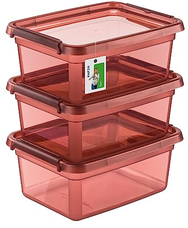 PAFEN 3x Förvaringslåda med lock 12,5l - 38x28,5x16cm - Lådor Förvaring Stapellådor med stängningsclips Plastbehållare Klädboxar Transparent Organiser | Rosa