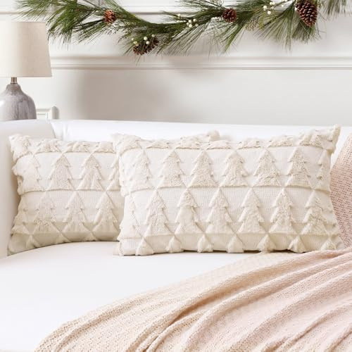 Artscope 2er Set Wolle Kissenbezüge Weicher Plüsch Kurzer Wollsamt Dekokissenbezuge Luxuriöses Sofakissen Europäische Kissenhülle für Sofa Schlafzimmer Weihnachtsbaum Creme Beige, 40x60cm