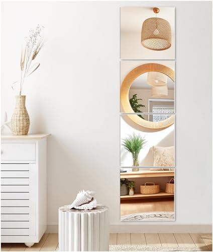 TOLOVIC Selbstklebende Fliesenspiegel Acrylspiegel HD Klebespiegel Spiegel Selbstklebende Spiegel Wanddekoration Wandspiegel Selbstklebend Spiegelfliesen Selbstklebend 4 Stück, 30 x 30 cm