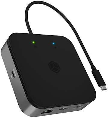 ICY Box USB4 Docking Station (7-in-1) für 2 Monitore (1x HDMI & 1x DP), 4K 120Hz / 8K 30Hz, 3X USB 3.2 Gen 2 (10 Gbit/s), 60W Power Delivery, Gigabit Ethernet, Audio, IB-DK408-C41