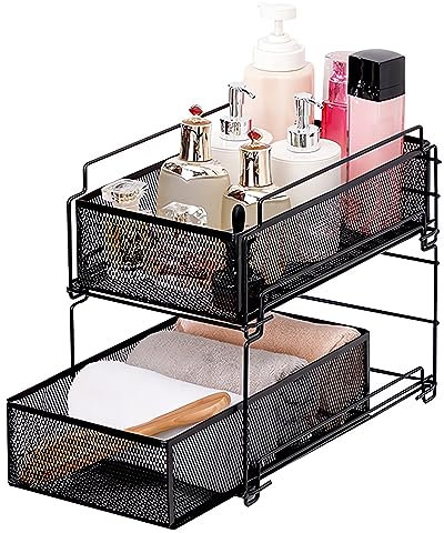 Étagère De Rangement, 34x30x20cm Fer Double Couche Tiroir Coulissant Tiroir De Rangement Panier évier Tiroir Pour Maison Cuisine Salle De Bain