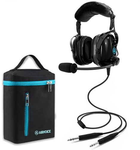 AIRVOICE Auriculares de Aviación para Pilotos | Auriculares Pilot con Función de Reducción de Ruido, con Cómodas Almohadillas y Micrófono Flexible, Auriculares Pilot