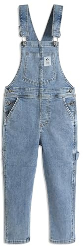 KIDSCOOL SPACE Salopette en jean pour fille, salopette en jean à haute élasticité pour petits et grands enfants, bleu clair, 7-8 ans