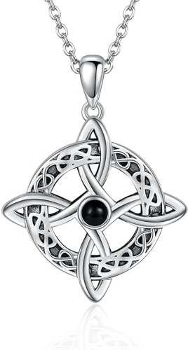 JERWLI Collana con nodo di strega, in argento Sterling, portafortuna, nodo irlandese, collana con ciondolo a forma di strega celtica, idea regalo per donne