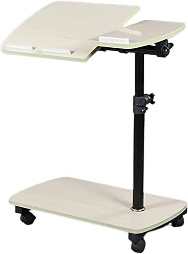 POCHY Betttische Medizinischer Überbett-Nachttisch, rollbarer Laptop-Schreibtischwagen, höhenverstellbares mobiles Laptop-Tablett, Sitz-Steh-Schreibtisch mit Rädern für zu Hause luxuriös