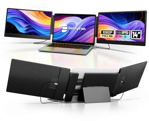 domyfan 14 Portable Monitor für Laptop, 1080P FHD Triple Laptop Bildschirm Erweiterung, HDMI/USB-A/Type-C Plug and Play, mit Windows/Mac/Android/Chrome/Switch/PS5