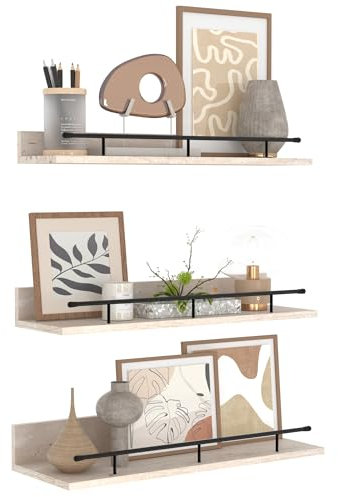 RLAVBL Schwarzes Schmiedeeisen und Vintage-weißes Holzbrett-Wandregal 3er Set, 40cm Wandregal Holz Geeignet für Schlafzimmer, Wohnzimmer, Küche