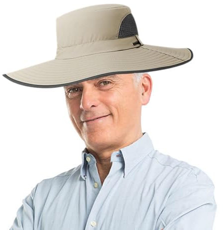 IAZE Sonnenhüte für Herren, breite Krempe, Fischerhut, Safarihut, Boonie-Hut, Fischerhut, Boonie-Hut mit verstellbarer Schnur für Wandern, Camping, Klettern, Angeln, Reiten, Urlaub, Größe M 1