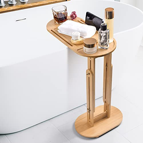 LeGDOr Foldable Bathtub Tray, Bamboo Bathtub Tray Table with Wine Glass and Phone Holder, Height Adjustable, Waterproof Bath Caddy Tray for Luxury Bath, Home Organizer for Sofa, Bed, Table.