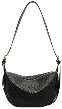 Borse a tracolla da donna Hobo borsa in pelle Mezzaluna borsa da donna a mezza luna borsa a tracolla con tracolla regolabile, Nero-A