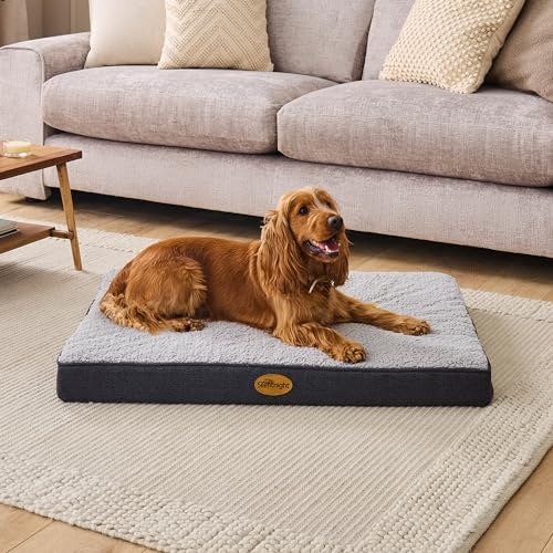 Silentnight Crate Dog Bed - Orthopaedic Firm Support Pet Mattress with Non-Slip Base - Comfort & Support Mat Reduce Pressure on Joints, Removable and Washable Sherpa Cover, Large 68x92cm, Grey