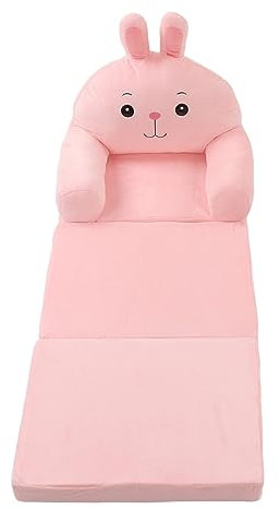 Mrisata Kindercouch, 2-in-1-weiche, Ausklappbare Kleinkindercouch, Bequemer Kleinkindstuhl, Umwandelbares Sofa Zur Liege mit Niedlichen Tierhasenmotiven, Ausklappbare Kindercouch, (Rosa)