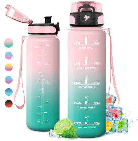 KollyKolla Trinkflasche Kinder 500ml, Trinkflasche mit Zeitmarkierung und Filter, Auslaufsicher Wasserflasche Kohlensäure Geeignet für Fahrrad, Schule, Maedchen, Sport