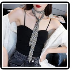 Faruodis Kristall Lange Krawatte Anhänger Halskette Layered Strass Schal Halskette Bling Fliege Pullover Kette Schmuck für Frauen Damen (Schwarz)