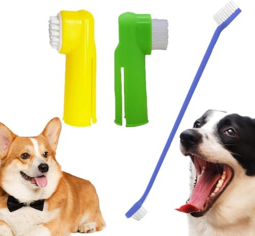 Zahnbürsten für Hunde, Zahnbürsten für Hunde, Katzen-Zahnbürste mit Fingern – weiche Borsten mit 2 Zahnbürsten für Haustiere und 1 Spa