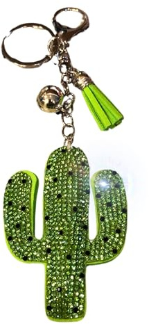 Popfizzy Bling nyckelring tillbehör för kvinnor, strass nyckelring, bilnycklar, söt plånbok hänge för handväskor, Kaktus (silver), En Storlek
