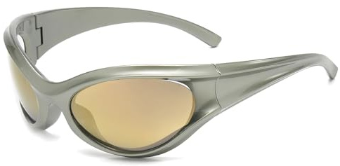 LJCZKA y2k Oversized Wrap Around Sunglasses for Men Women UV400 Protection | Vintage Oval Shades Trendy Sports for Cycling Driving Outdoor