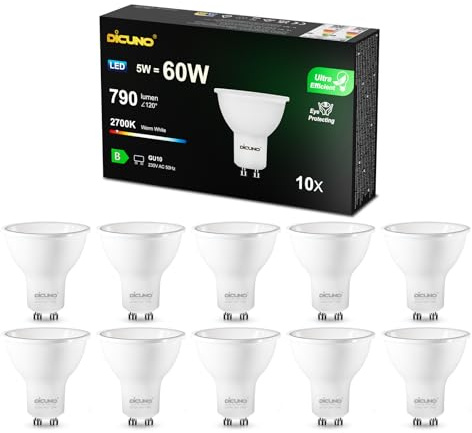DiCUNO GU10 LED Reflektorlampe, Klasse B, 60W, Warmweiß 2700K, 10er Pack | GU10 Reflektorlampe, 790lm, 110° Abstrahlwinkel, Flickerfrei, nicht dimmbar, für Einbaustrahler, Spotbeleuchtung, Vitrinen