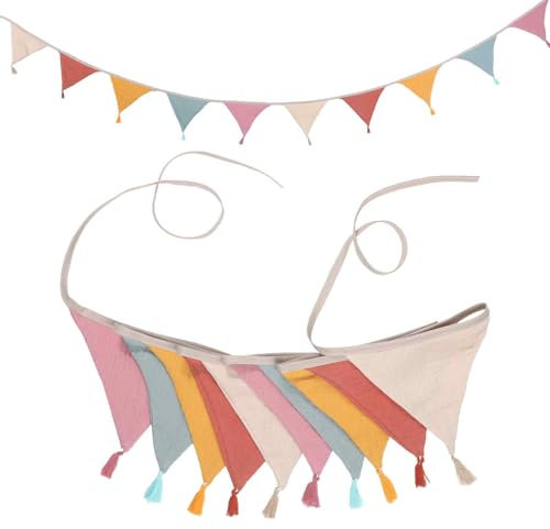 Giantree Guirlande de fanions pour chambre d'enfant, 2,6 m, en tissu, pour chambre d'enfant, en mousseline de coton, décoration pour chambre d'enfant, à suspendre, lit de sol extérieur