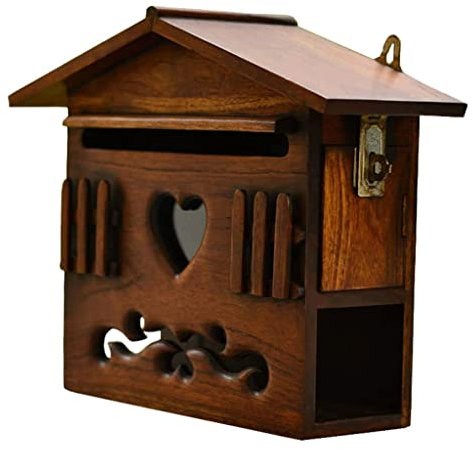 CVNIMV Boîte aux Lettres Murale rétro en Bois Massif verrouillable, boîte aux Lettres Murale Unique en Forme de Petite Maison, boîte de dépôt pour Porche extérieur