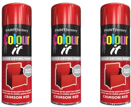 DIOXSTAR Crimson Red Gloss Spray Paint, Quick Drying, All Purpose Spray, Suitable for Metal, Plastic & Wood Surfaces, Interior & Exterior Use, 250ml (3 PCS)