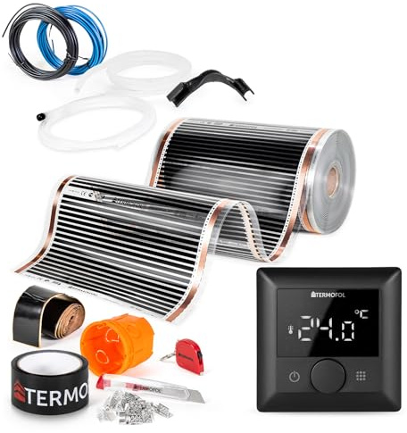 Termofol Chauffage Electrique par le Sol Set - Tapis Chauffant avec H5 Thermostat 230V - Chauffage d'appoint Puissance 140W/m2 - Surface 8 m² - Plancher Chauffant Electrique