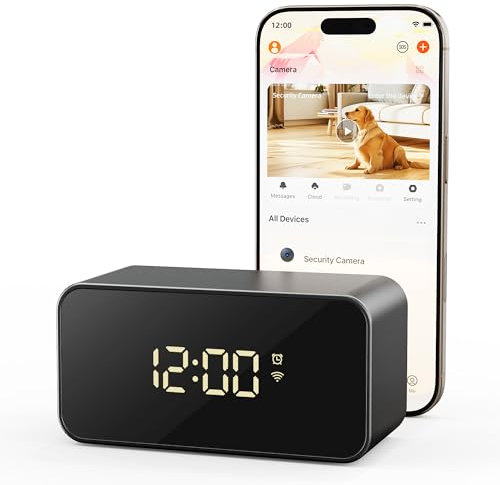 MarPanCam Cámara de reloj WiFi 2K con detección de movimiento, control de aplicación móvil, seguridad para el hogar, 64 GB