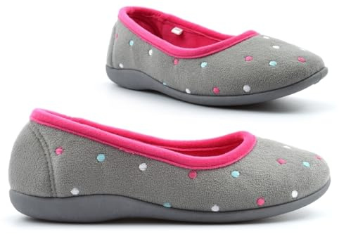 Womens Memory Foam Slippers Ladies Carpet Slippers Size 5 Slip On Slipper Size 3 Girls Slipper Ballerina Ballet Slip in Rubber Sole Sizes 3-8 Pink/Grey 3 UK