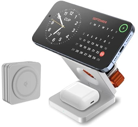 Caricatore Magnetico per iPhone 3 in 1 Wireless Charger Stazione Ricarica Multiplo Apple Base Station Per iPhone 16 15 14 13 12, Apple Watch 10 9 8 7 6 5 4 3 SE Ultra 2, AirPods 4 3 2 Pro Pro2 ecc