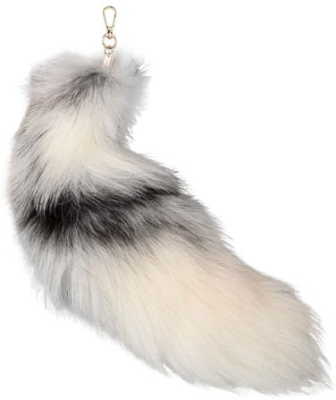 Generisk Therian Tail nyckelring Furry rävsvans hänge extra stor rävsvans nyckelring fuskpäls nyckelring väska tillbehör räv kostym dekoration ca 35/40 cm, D-terian vit, En Storlek