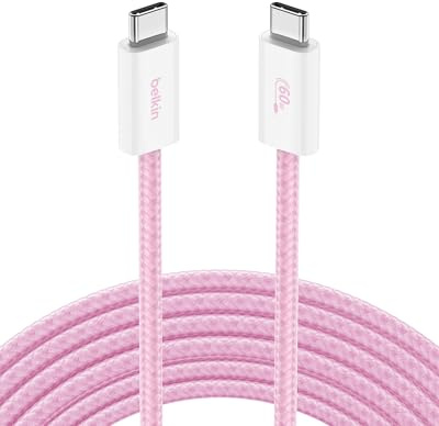 Belkin USB C to USB C Cable, 9.9ft, 60W - Type C Charger, iPhone Charger Cord, Soft, Braided, Flexible for iPhone 17, Galaxy S25, Pixel 10, Airpods, iPad Pro, Table & More, Travel Essentials - Pink