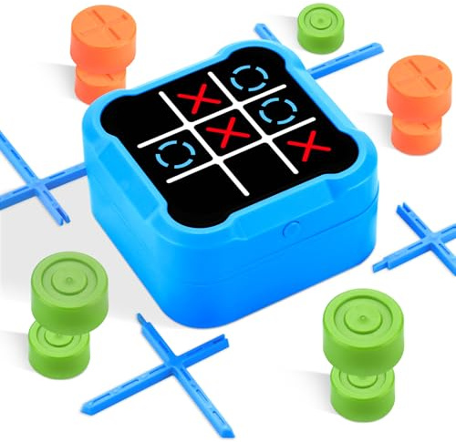 KIMIGO Tic Tac Toe, Gioco Tris Elettronico,Portatili Giochi di Puzzle Smart,Console Portatile per Puzzle 5 in 1, Regali di Giochi da Tavolo per Bambini e Adulti (Blu)