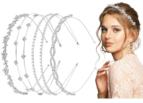4 Stück Haarreifen Mädchen Hochzeit Braut Silber Strass Stirnbänder | Glitzer Braut Haarschmuck Haarreif Kristall Haare Elegante Zubehör für Frauen Und Mädchen