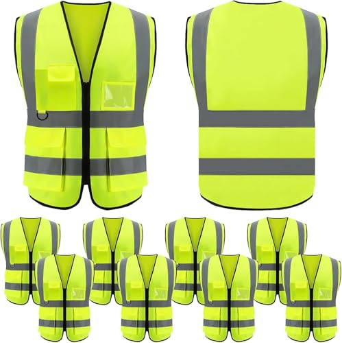 8 Pack Hi Vis Vests With Pockets for Men Women,High Visibility Reflective Safety Security Vest,2-inch Reflective Strip High Visibility Vest