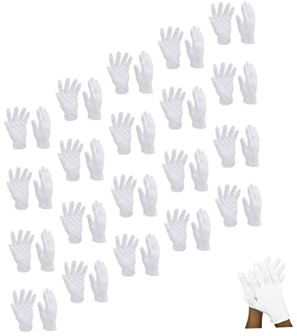 VICASKY Cotton Gloves Comfortable Elastic Cotton Mittens White 16 Pairs Washable Hand Gloves for Jewelry and Watch Checking Suitable for Sensitive Skin and Daily Use