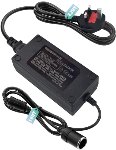 220V to 12V Adapter 6A 72W - UK 3-Pin Plug AC to DC Vehicle Power Converter, Cigarette Lighter Socket for Vehicle Refrigerator, Tire Inflator, Automotive Vacuum & Road Trip/Home Use