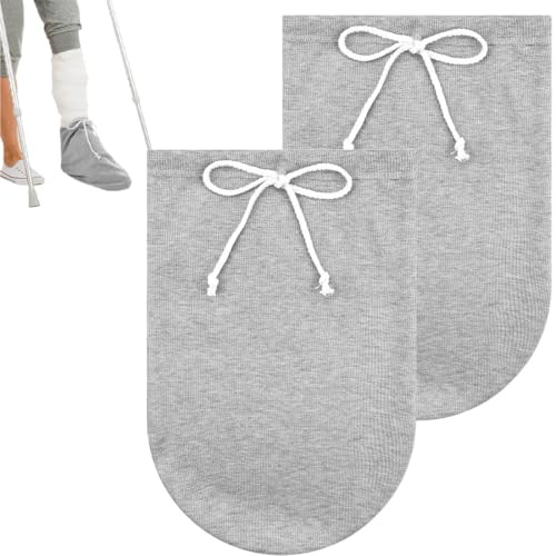DOKRIN Juego de 2 calcetines para escayola, cubre dedos lavables con cordones ajustables. Escayolas para piernas que protegen pies y dedos para prevenir lesiones, color gris.