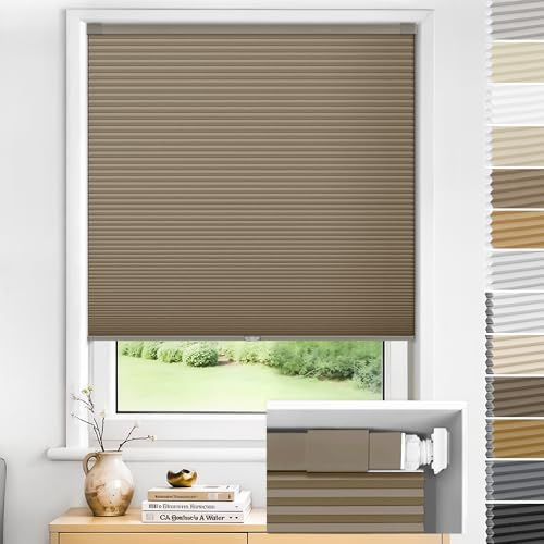 Jalousiescout QuickFit Wabenplissee nach Maß, ohne Bohren - Verdunkelung Thermo Doppelplissee Klemmfix Freihängende Plissees für Fenster & Türen, Taupe, Verdunkelnd