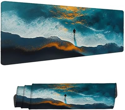 Alfombrilla Ratón XXL 1400 x 600 mm, Azul Gaming Alfombrilla Escritorio, Mouse Pad con Base de Antideslizante, Playa Tapete Escritorio Grande, Mousepad de Oficina y para Gaming en Casa H-11153