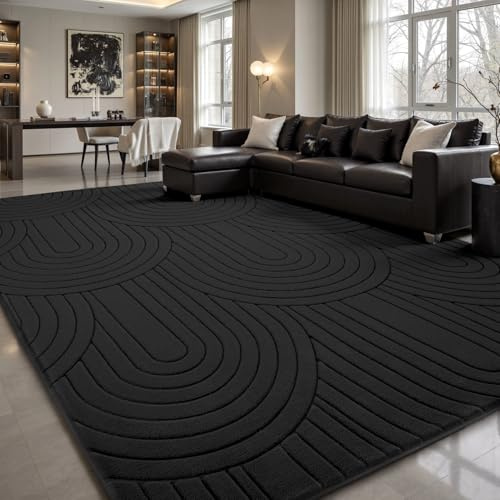 Sour Lemon Teppich Wohnzimmer 160x230, Schwarz Waschbarer Wohnzimmerteppich | Extra Groß Schlafzimmer Teppiche Flauschige Carpets 3D Halbkreismuster Gegend Kurzflor Rutschmatte Kinderzimmer Teppiche
