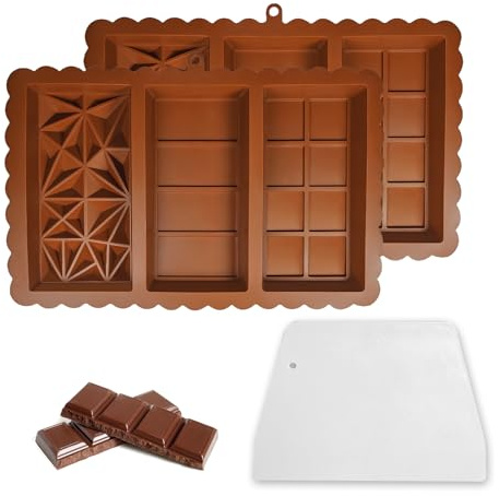 2 Pcs Deep Chocolate Bar Moulds, Dubai Chocolate Bar Mould with Spatula | Silicone Chocolate Bar Moulds Reusable and Easy Release Chocolates Mold for DIY Baking Candy Ice Cube Maker