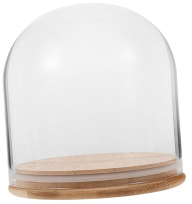 PAMINGONO Glaskuppel mit Bambussockel 15X15cm Transparente Glasglocke zur Präsentation von Ewigen Blumen Desserts und Sammlerstücken Staubdichte Vitrine für Wohndekor und Display